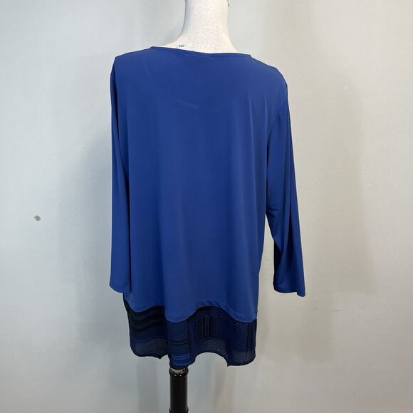 Susan Graver Blouse Tunic Top size Extra Large Royal Blue Slinky Modest Career - Picture 6 of 7